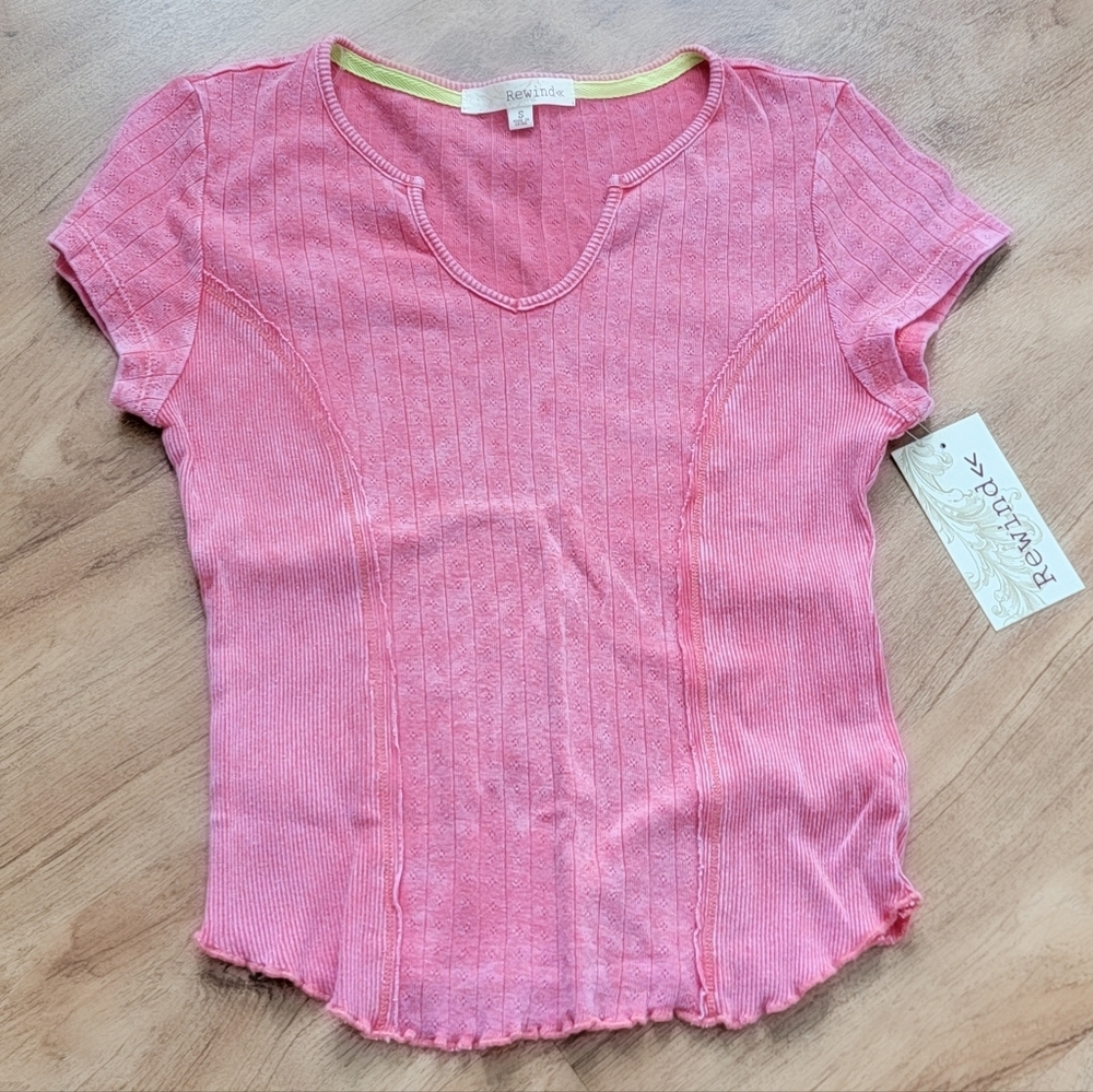 Rewind Pink Short Sleeve Ribbed Tee Size Small